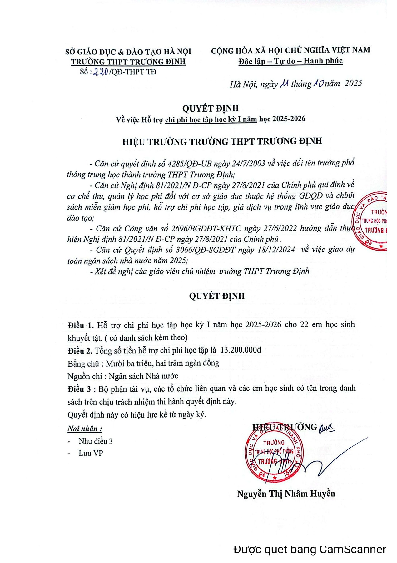 Công khai Hỗ trợ CPHT HKI năm học 2025-2026